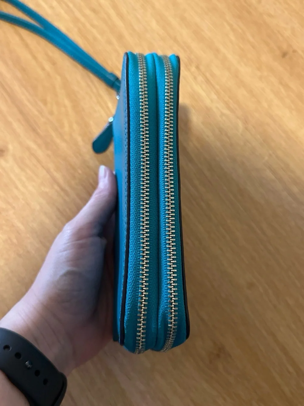 Coach Teal Leather Zip Wristlet with Detachable Strap